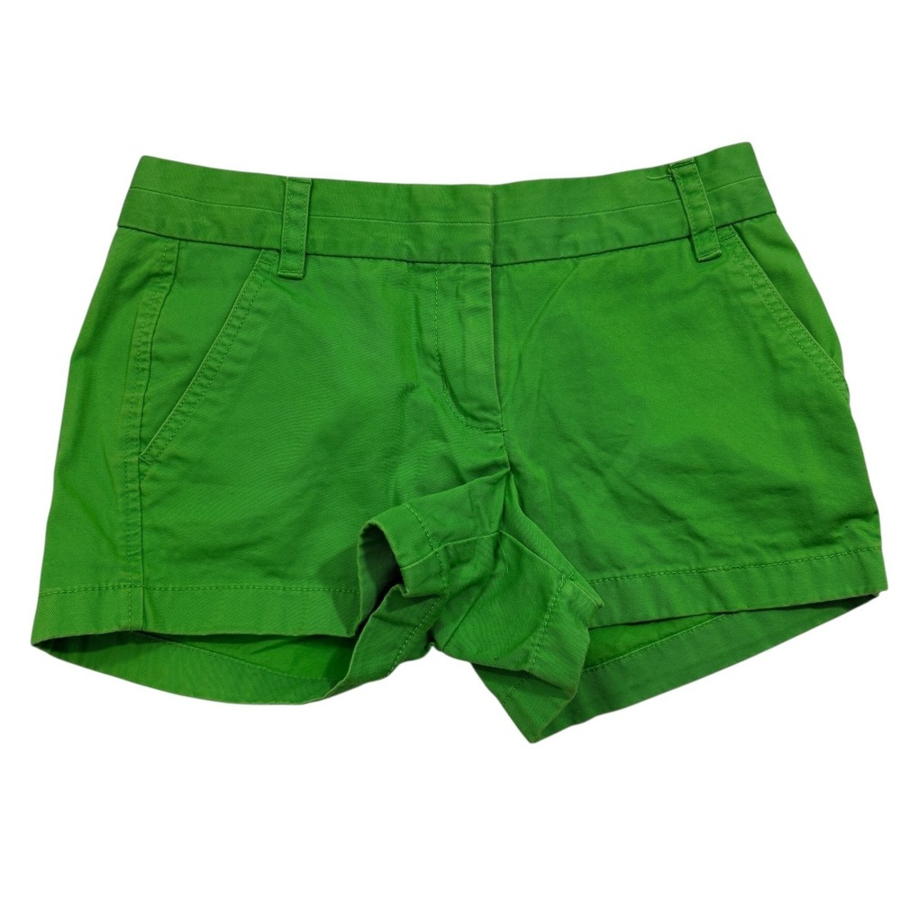 J.Crew Green Broken In Flat Front 3" Inseam Classic Chino Shorts % Cotton Sz 0